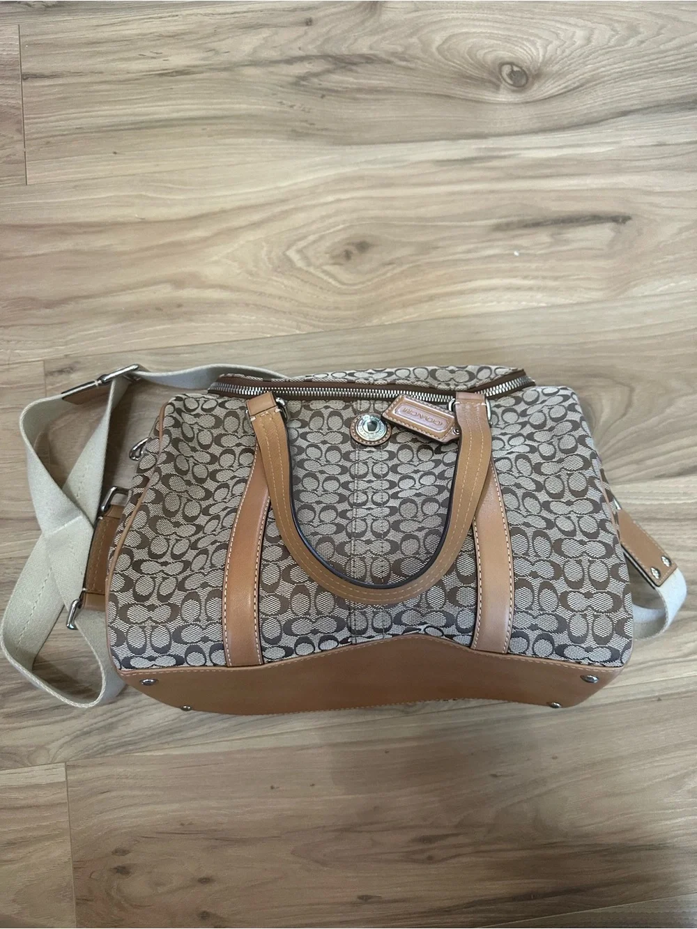 Coach Canvas Signature Satchel in Khaki/Tan with Adjustable Strap
